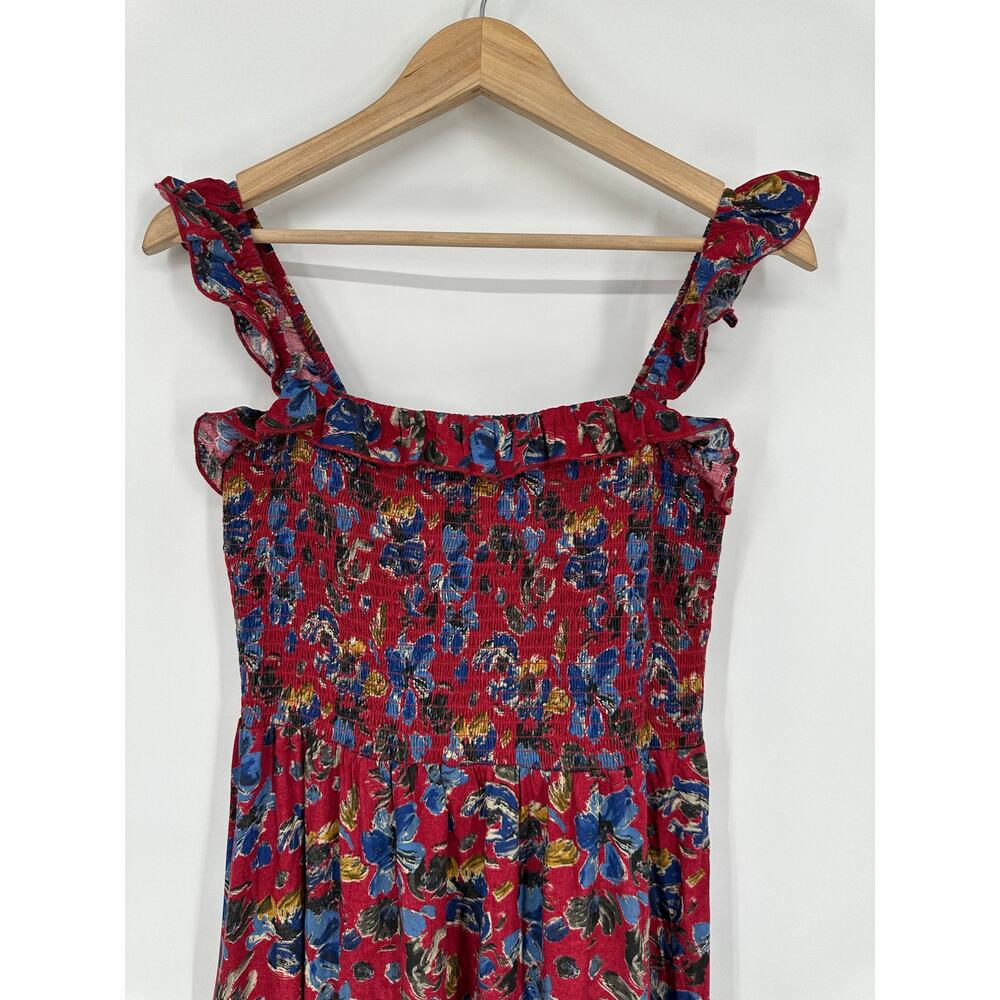 Natural Life Megan Smocked Midi Dress Floral Ruffle Square Neck Sleeveless Boho - Picture 6 of 12